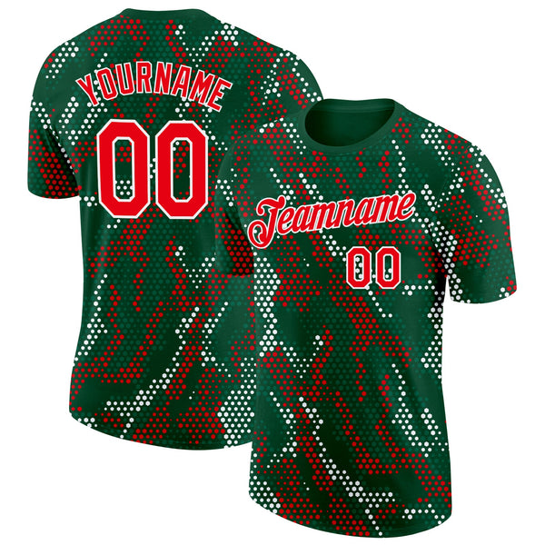 Custom Green Fire Red-White Portugal Geometric Performance T-Shirt