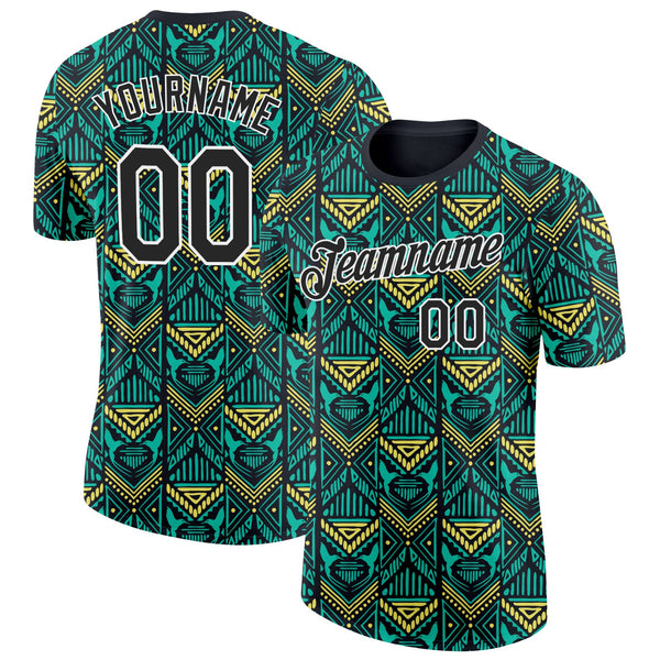 Custom Green Black Yellow-White Jamaica Geometric Performance T-Shirt