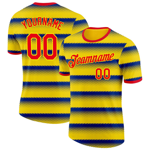 Custom Yellow Fire Red-Purple Colombia Stripe Geometric Performance T-Shirt