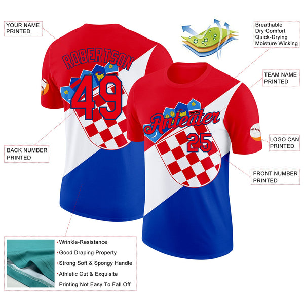 Custom Fire Red US Navy Blue White-Blue Croatia Flag Performance T-Shirt alternate