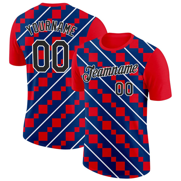 Custom Red Black White-Blue Croatia Rhombus Performance T-Shirt