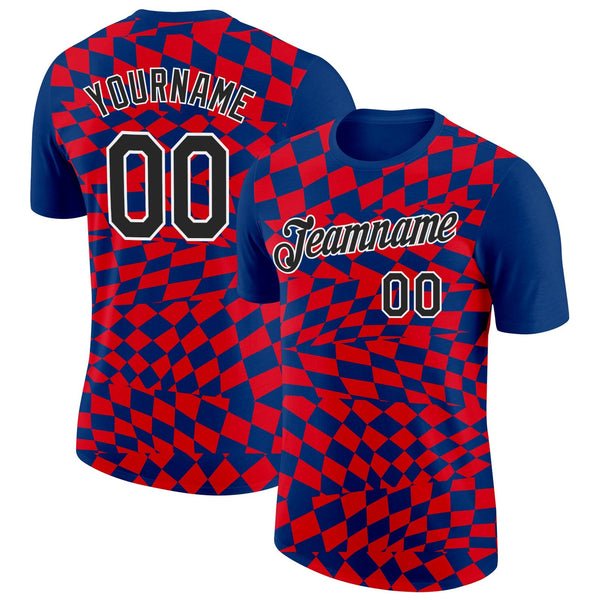 Custom Blue Black White-Red Croatia Plaid Performance T-Shirt