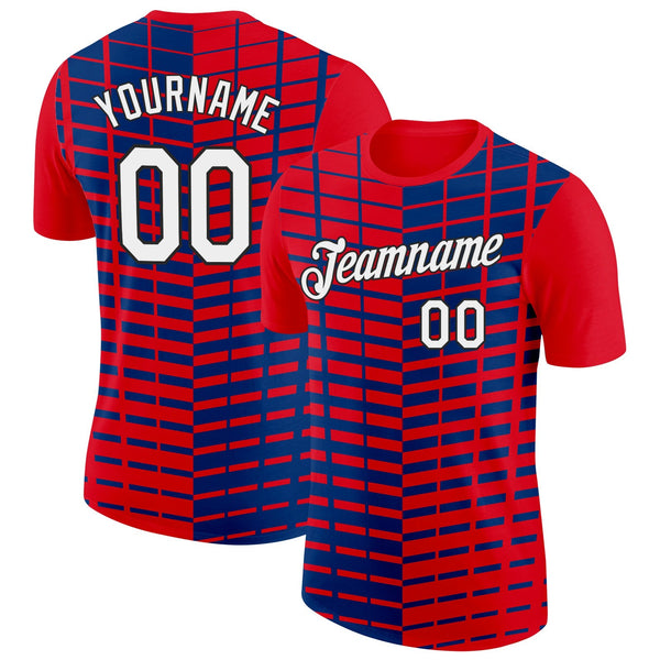 Custom Red White Black-Blue Croatia Plaid Performance T-Shirt