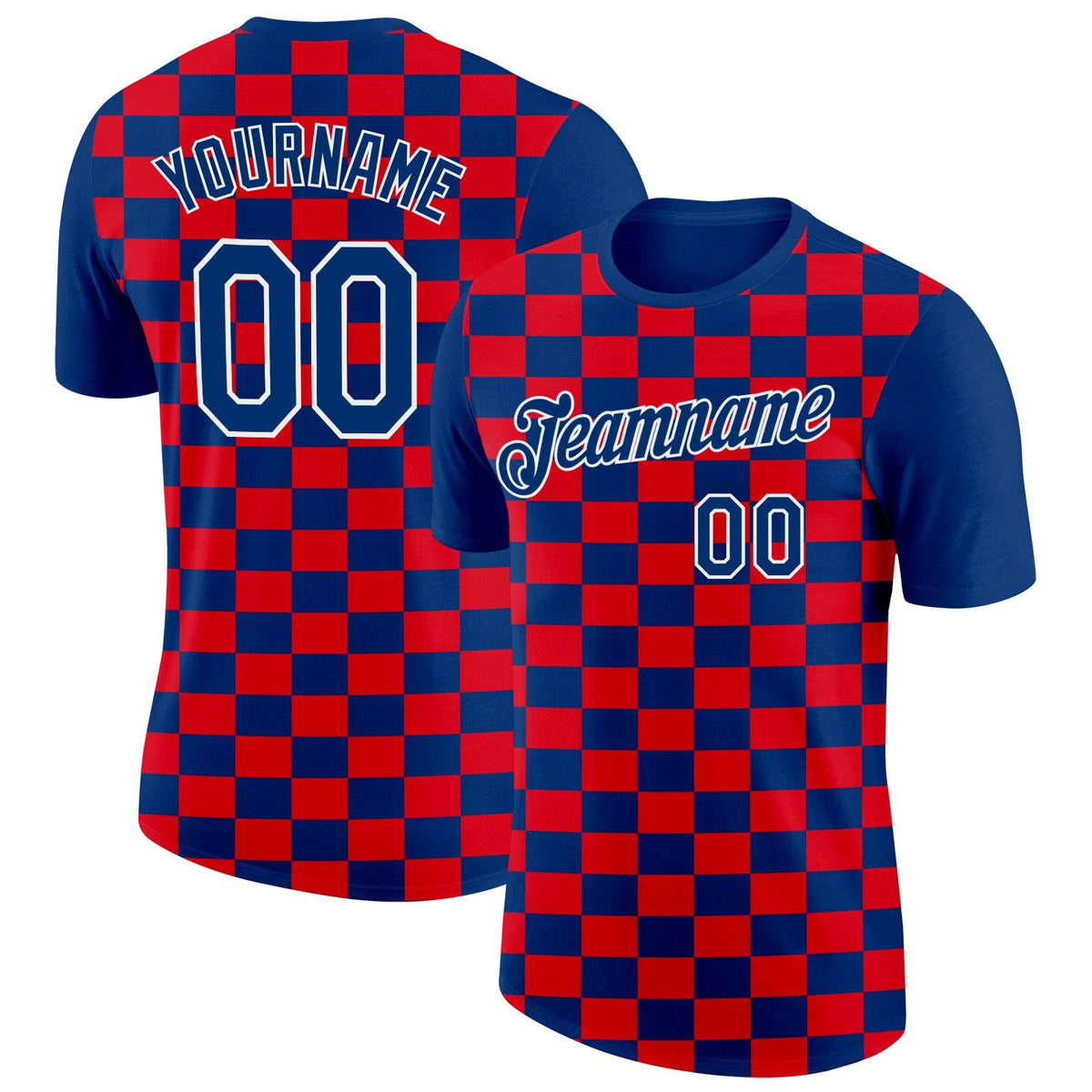Custom US Navy Blue White-Red Croatia Plaid Performance T-Shirt