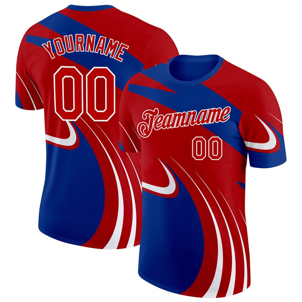 Custom Royal Red-White France Lines Performance T-Shirt