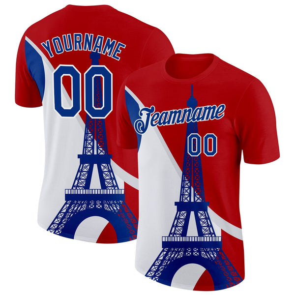 Custom Red Royal-White Eiffel Tower Performance T-Shirt