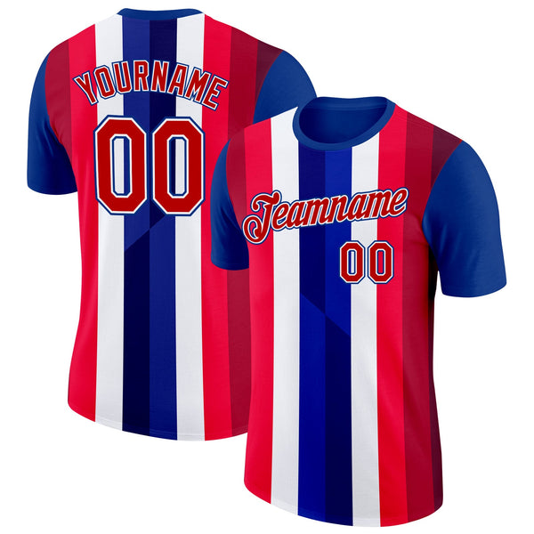 Custom Royal Red White-Blue Norway Performance T-Shirt