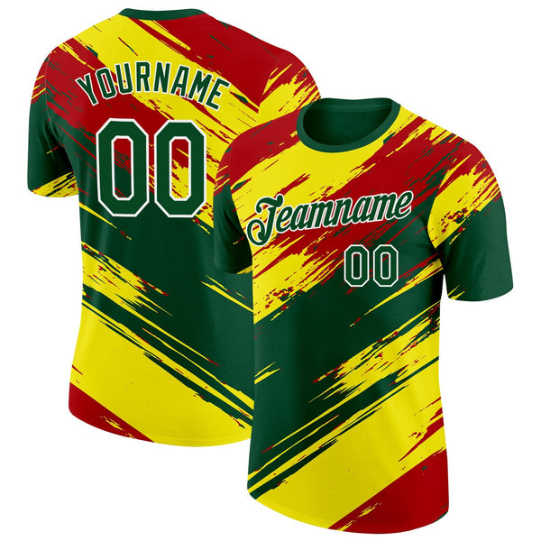 Custom Green White Light Yellow-Red Bolivia Brush Performance T-Shirt