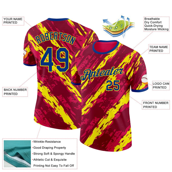 Custom Red Royal-Light Yellow Spain Splash Performance T-Shirt alternate