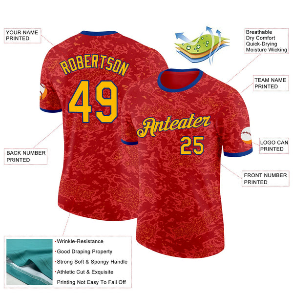 Custom Red Gold-Royal Spain Splash Performance T-Shirt alternate