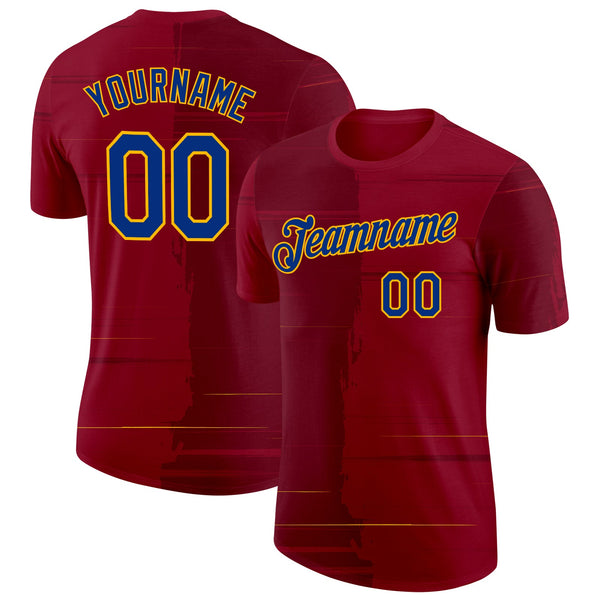 Custom Red Royal-Gold Spain Brush Stroke Performance T-Shirt