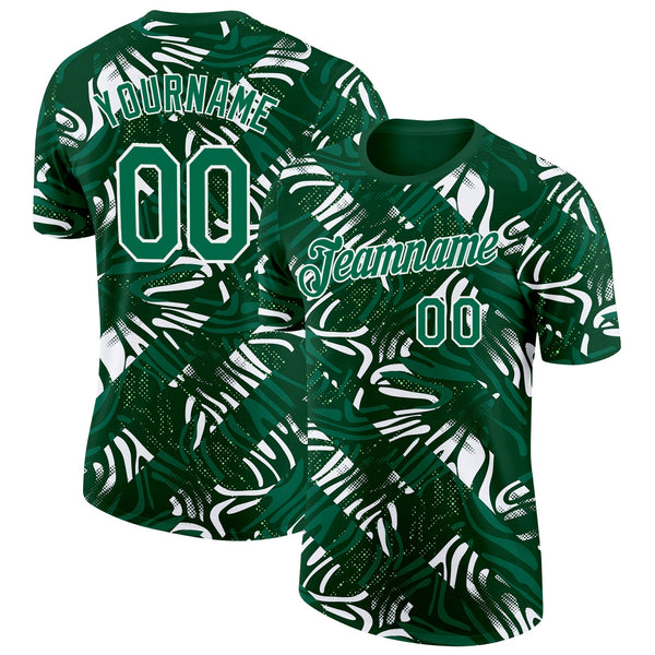 Custom Green Kelly Green-White Saudi Arabia Abstract Swirl Performance T-Shirt