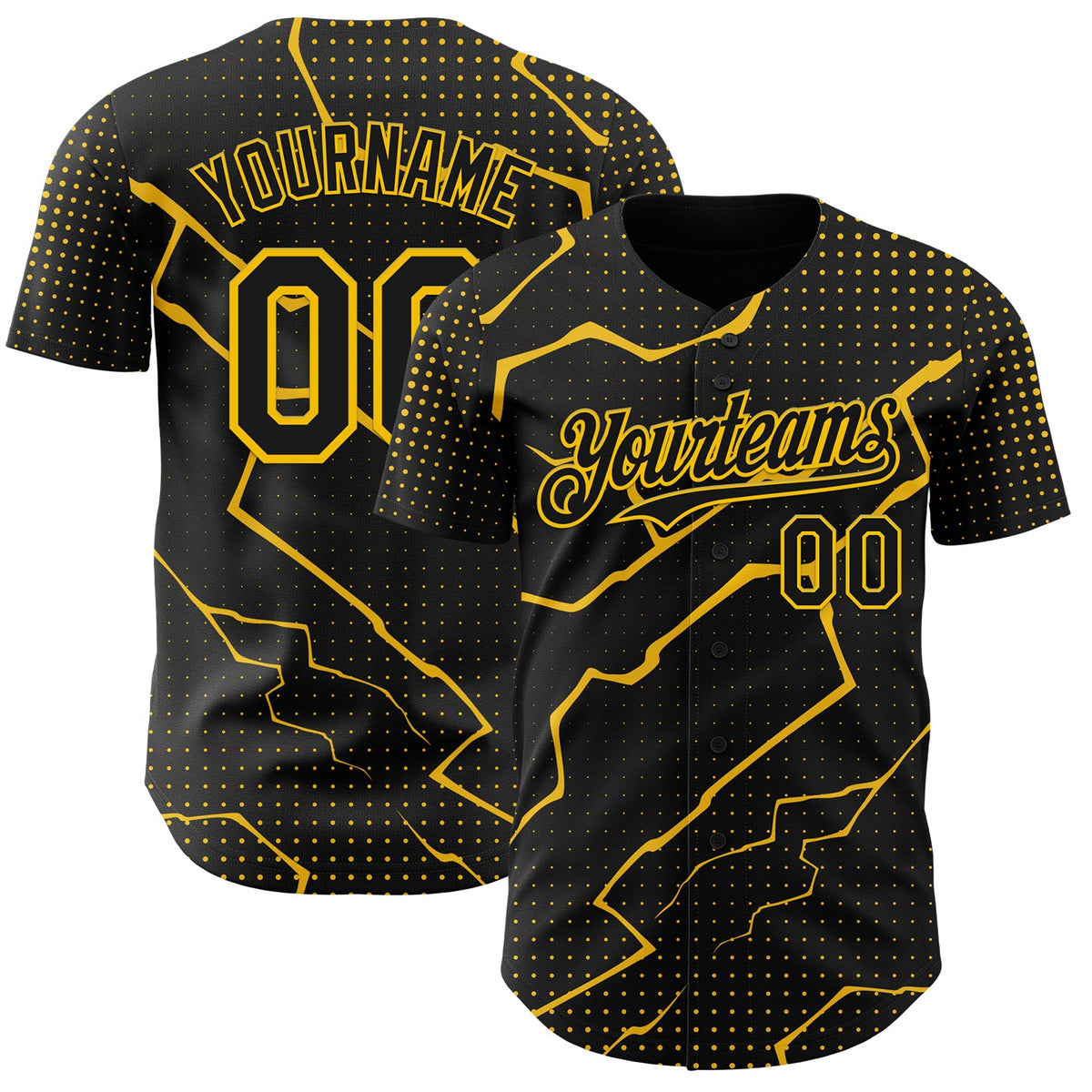 Custom Black Yellow Lightning Polka Dot Authentic Baseball Jersey