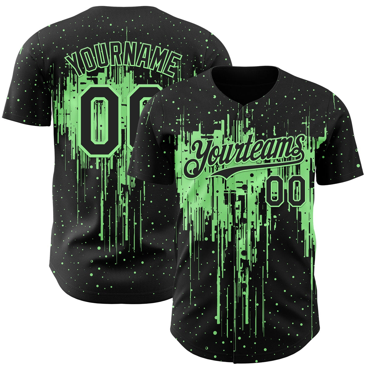 Custom Black Pea Green Dripping Splatter Paint Authentic Baseball Jersey