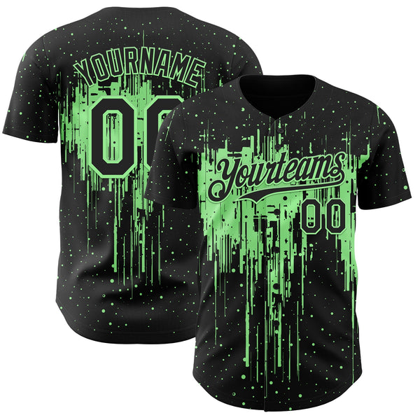 Custom Black Pea Green Dripping Splatter Paint Authentic Baseball Jersey