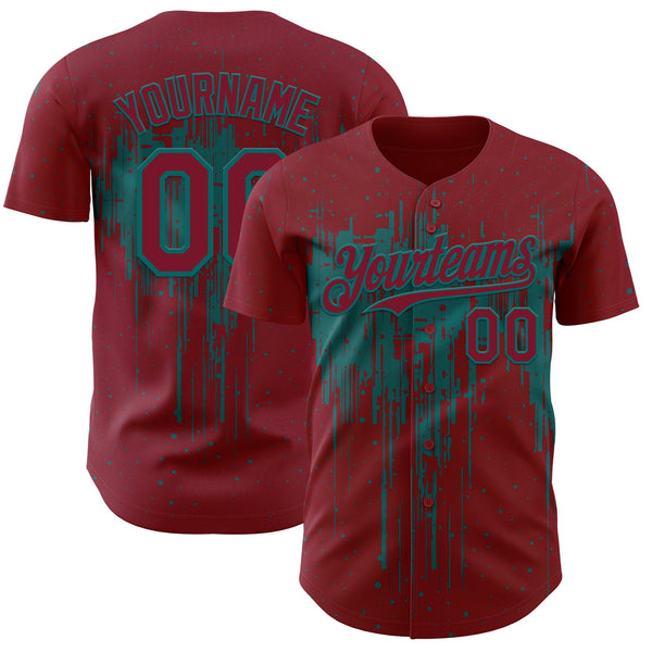 Custom Crimson Teal Dripping Splatter Paint Authentic Baseball Jersey