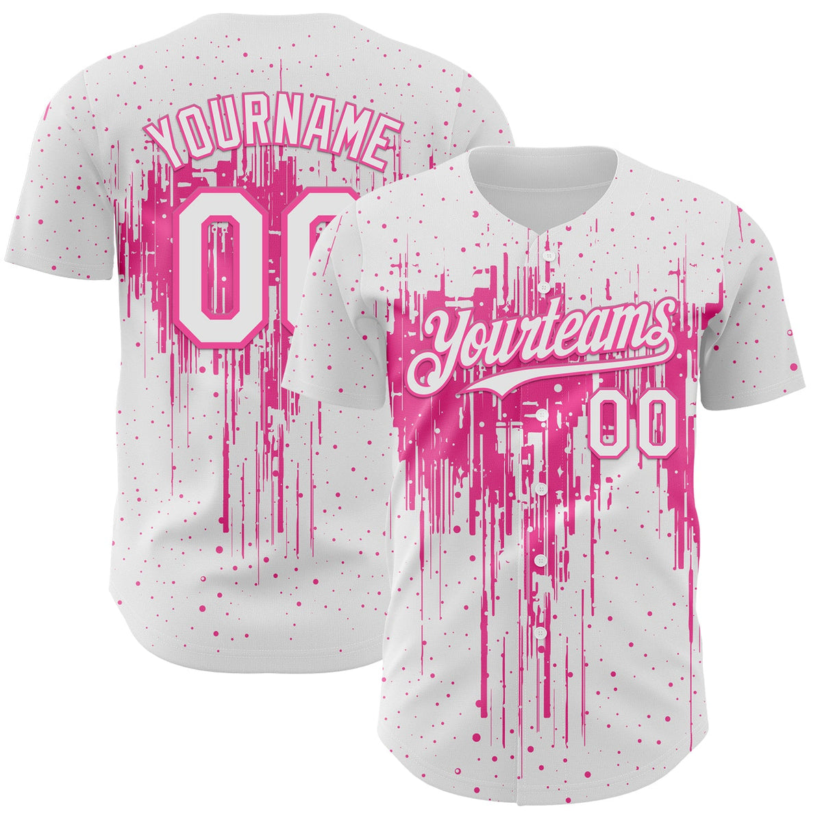 Custom White Pink Dripping Splatter Paint Authentic Baseball Jersey