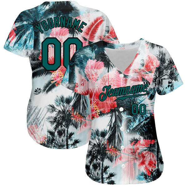 Custom White Midnight Green-Black 3D Pattern Design Hawaii Palm Trees Authentic Baseball Jersey alternate