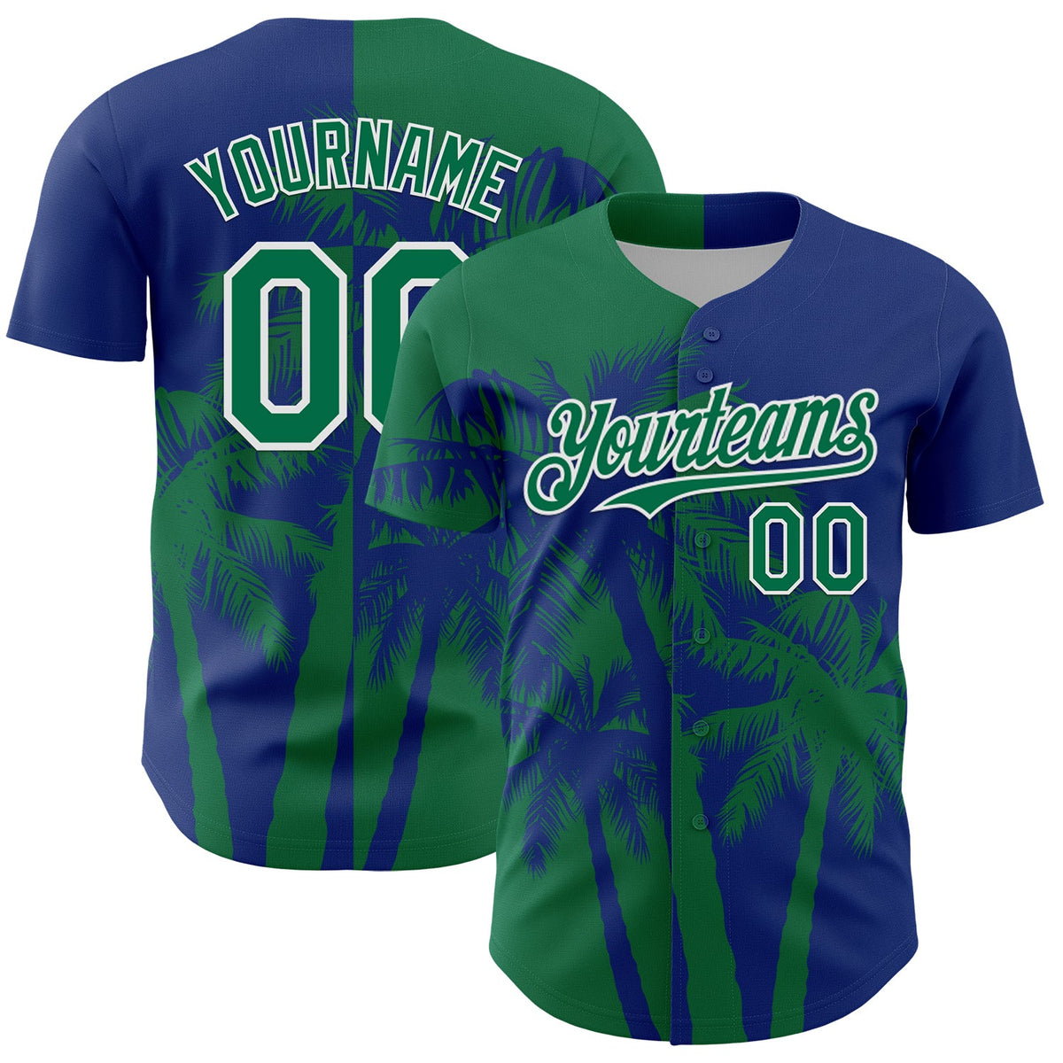 Custom Royal Kelly Green-White Hawaii Palm Trees Tropical Coconut Authentic Baseball Jersey