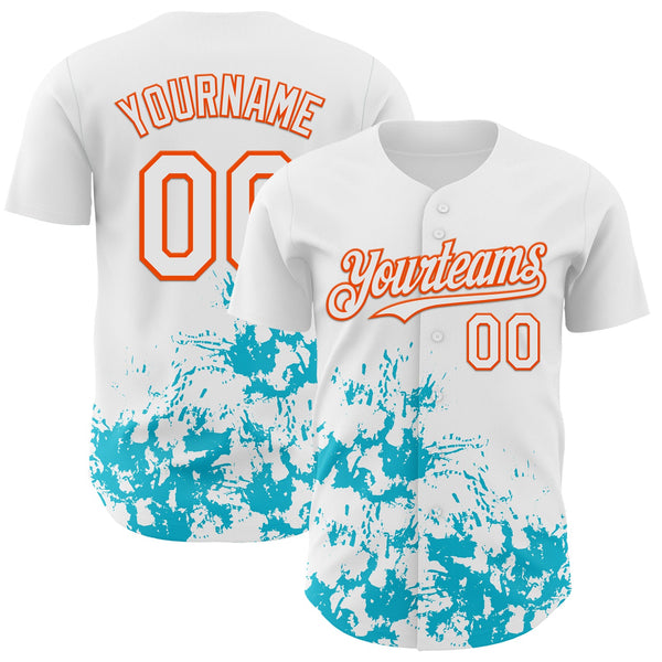 Custom White Orange-Lakes Blue Splatter Authentic Baseball Jersey