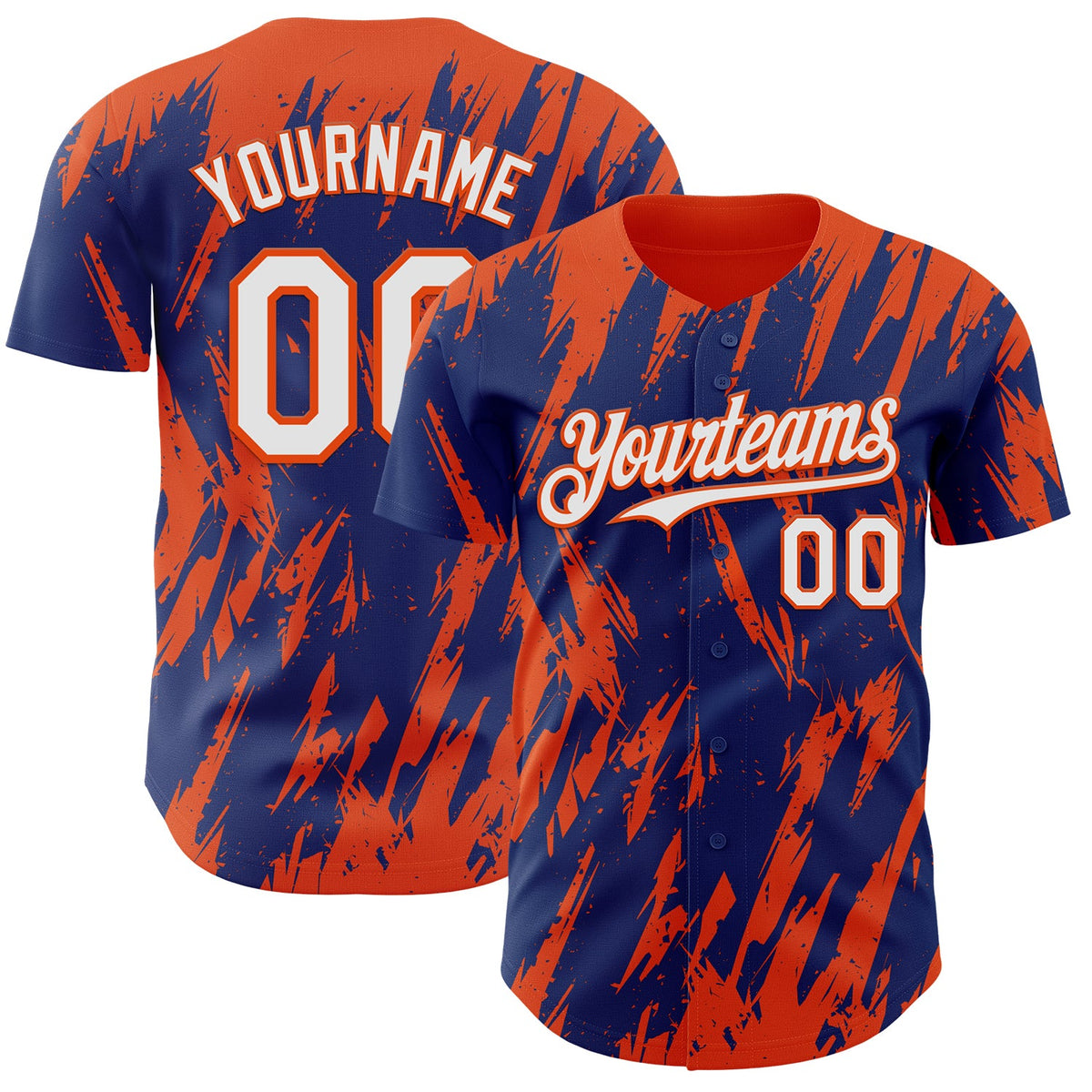 Custom Royal White-Orange Splatter Torn Sharp Brush Stroke Authentic Baseball Jersey