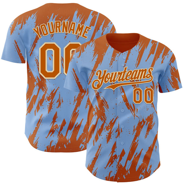 Custom Light Blue Bay Orange-Cream Splatter Torn Sharp Brush Stroke Authentic Baseball Jersey