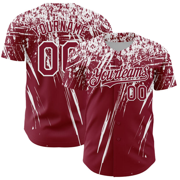 Custom Crimson White Distressed Scratch Brush Stroke Authentic Baseball Jersey