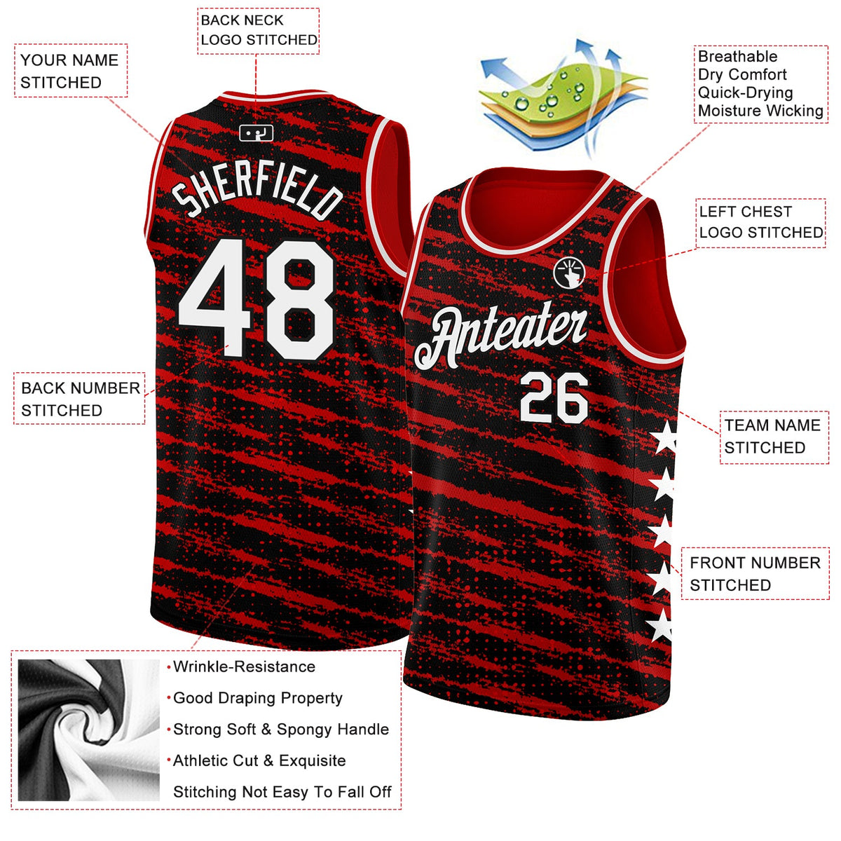 Custom Red White-Black Authentic City Edition Basketball Jersey - Back