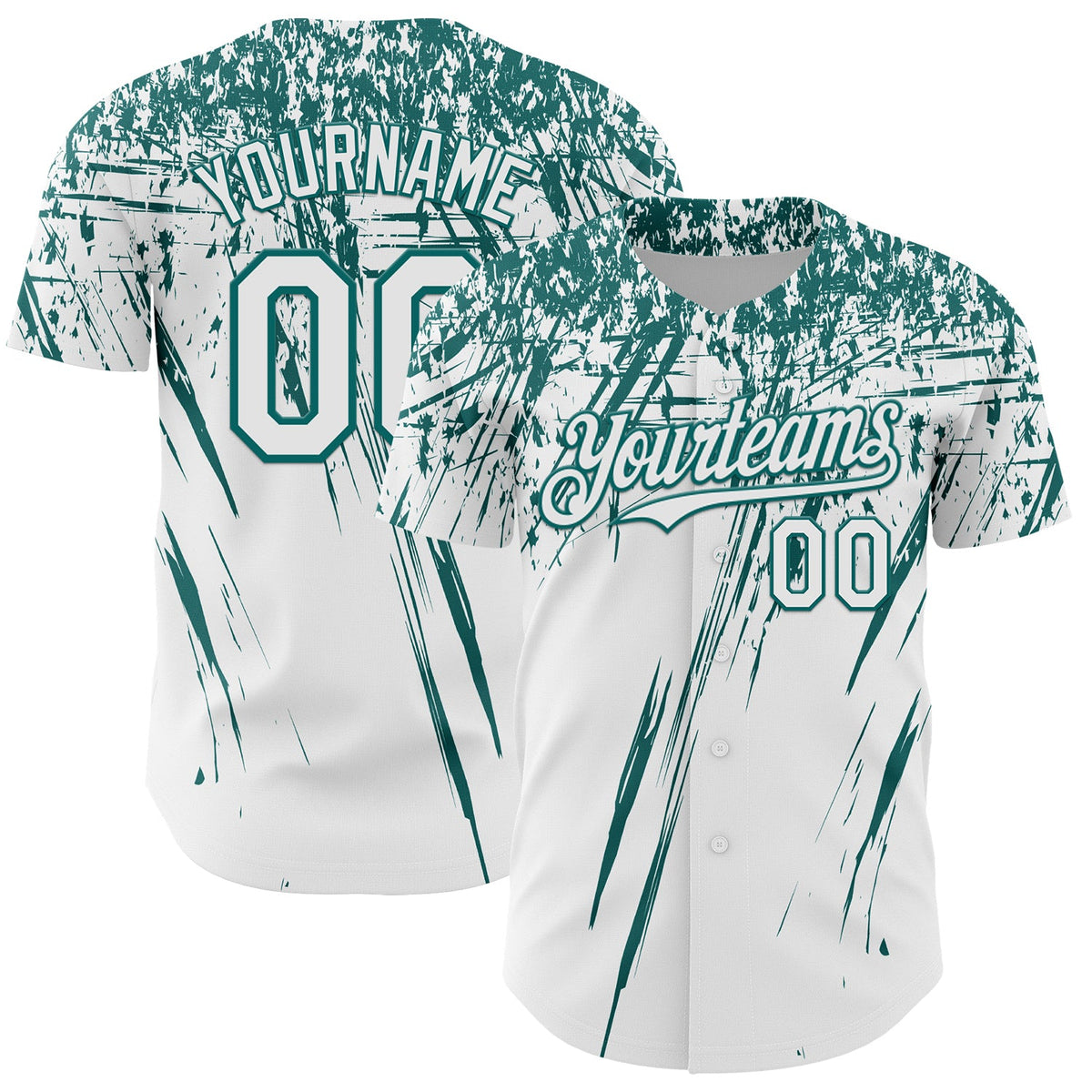 Custom White Teal Distressed Scratch Brush Stroke Authentic Baseball Jersey