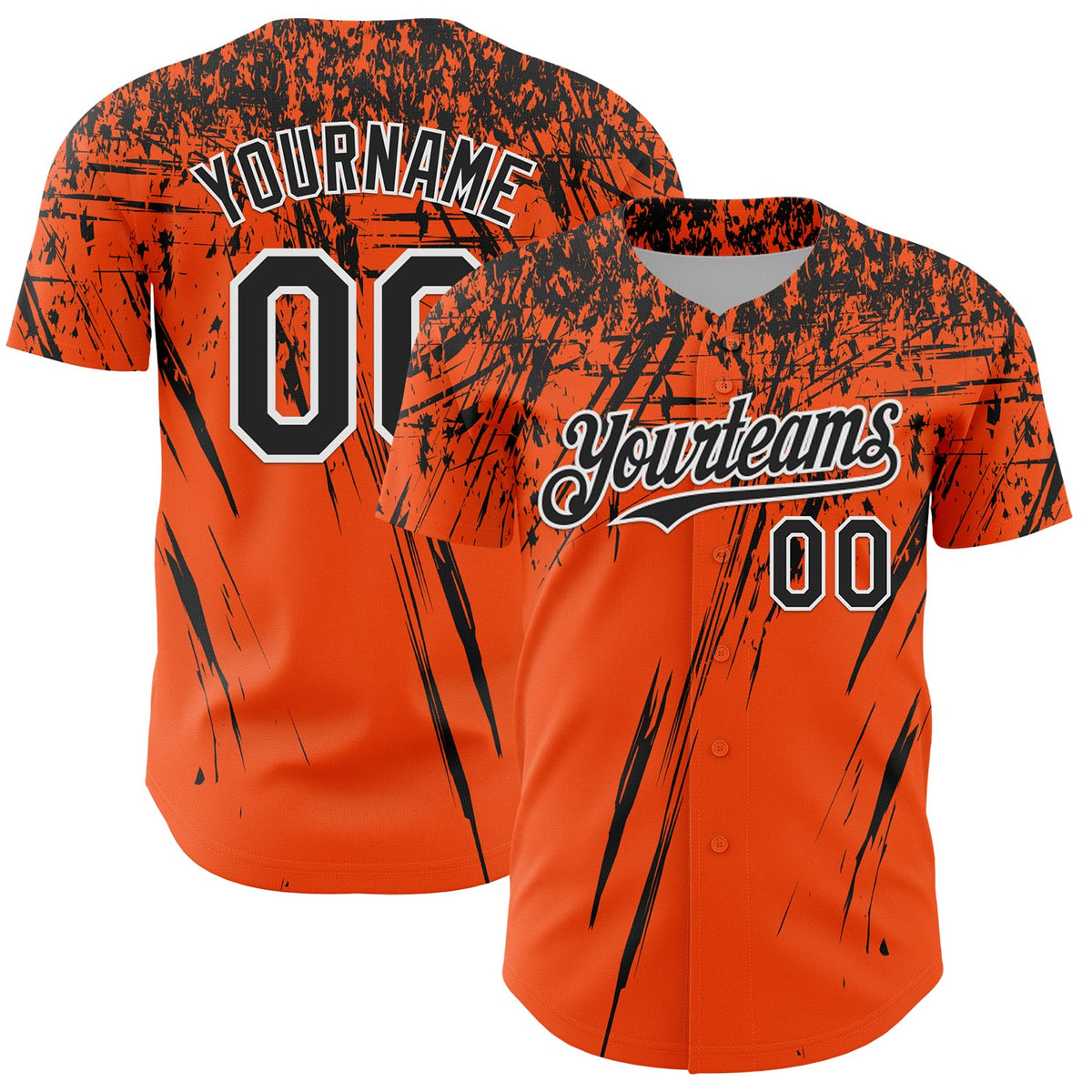 Custom Orange Black-White Distressed Scratch Brush Stroke Authentic Baseball Jersey