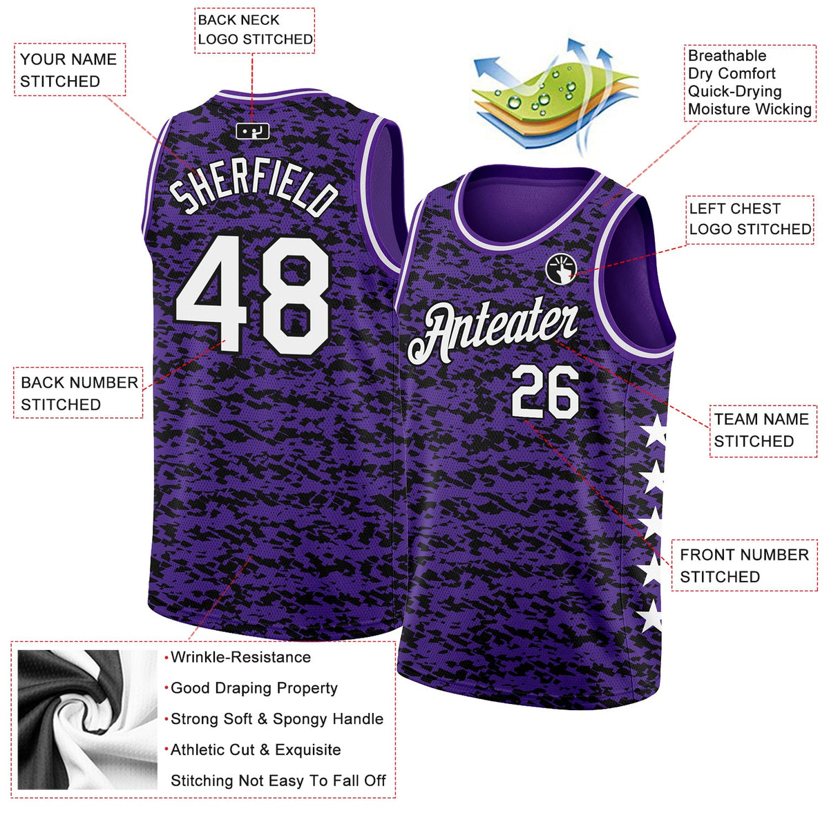 Custom Purple White-Black Authentic City Edition Basketball Jersey - Back