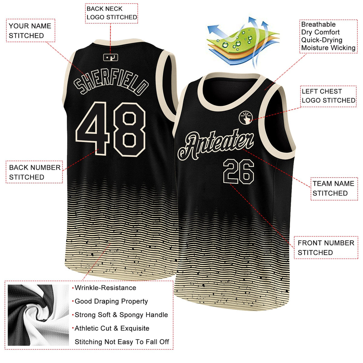 Custom Black Cream Fade Fashion Authentic City Edition Basketball Jersey - Back