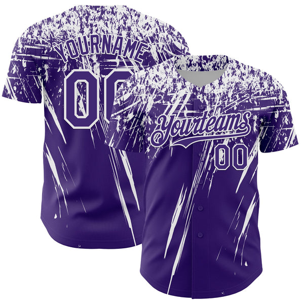 Custom Purple White Distressed Scratch Brush Stroke Authentic Baseball Jersey