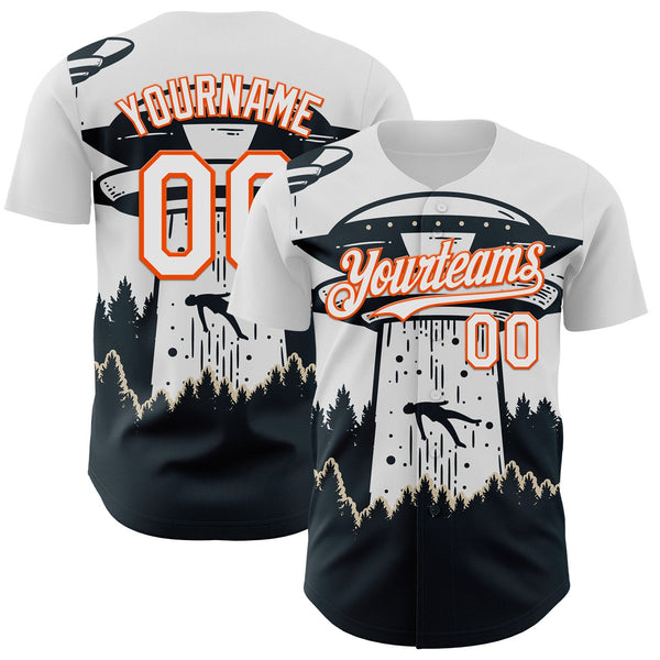 Custom White Orange-Black UFO Alien Abduction Authentic Baseball Jersey