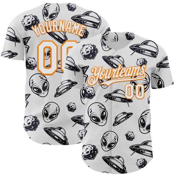 Custom White Bay Orange Alien UFO Authentic Baseball Jersey