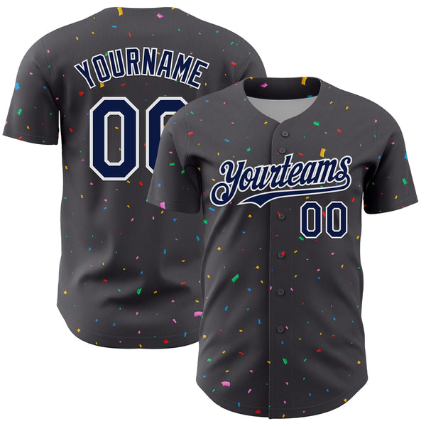 Custom Steel Gray Navy-White 3D Pattern Design Confetti Colorful Speckle Authentic Baseball Jersey