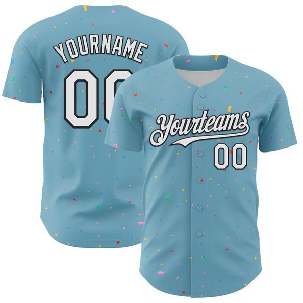 Custom Shadow Blue White-Black 3D Pattern Design Confetti Colorful Speckle Authentic Baseball Jersey