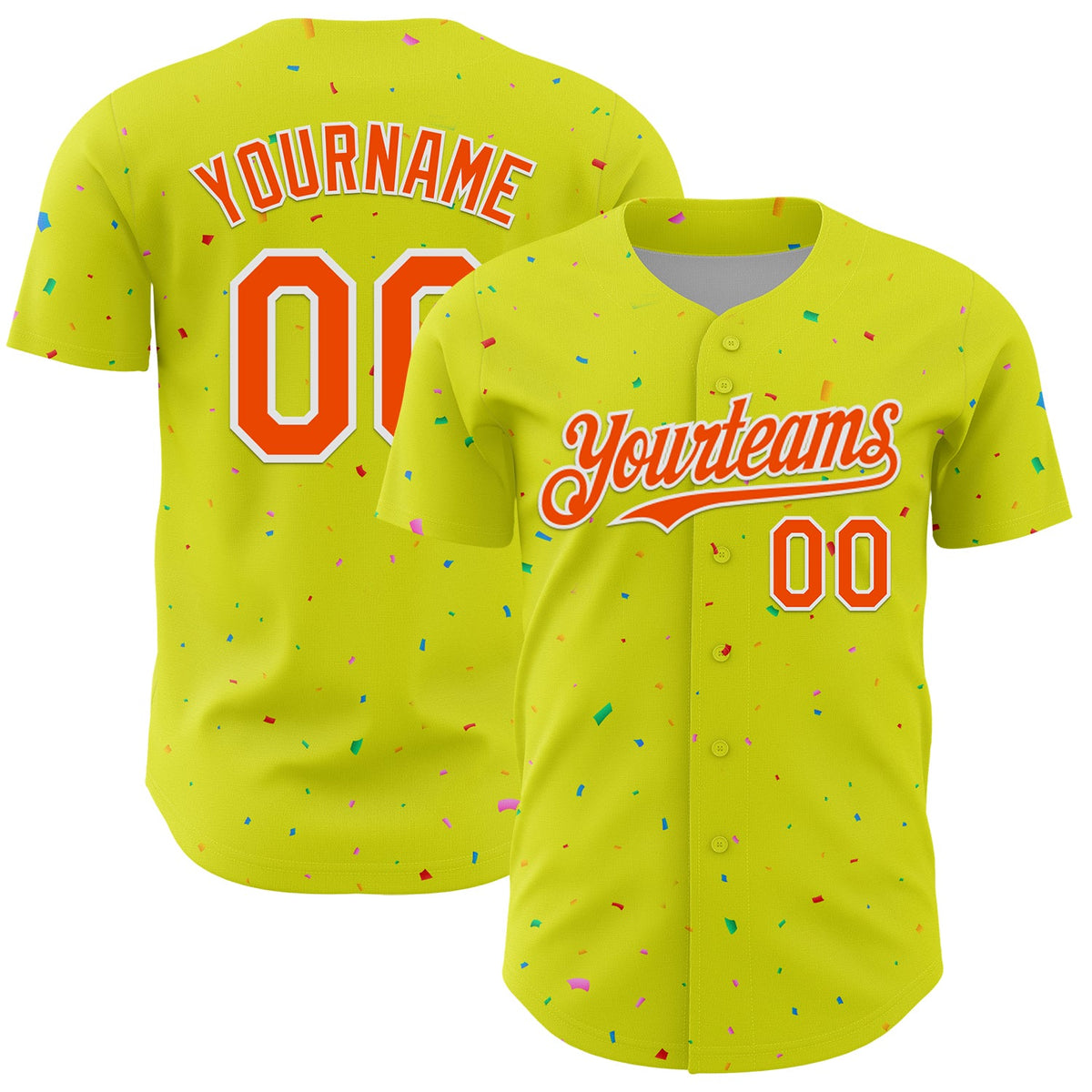 Custom Neon Yellow White-Black 3D Pattern Design Confetti Colorful Speckle Authentic Baseball Jersey