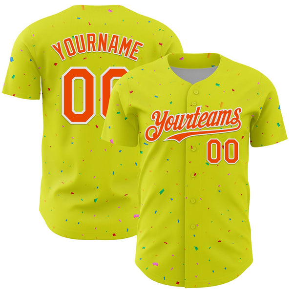 Custom Neon Yellow White-Black 3D Pattern Design Confetti Colorful Speckle Authentic Baseball Jersey