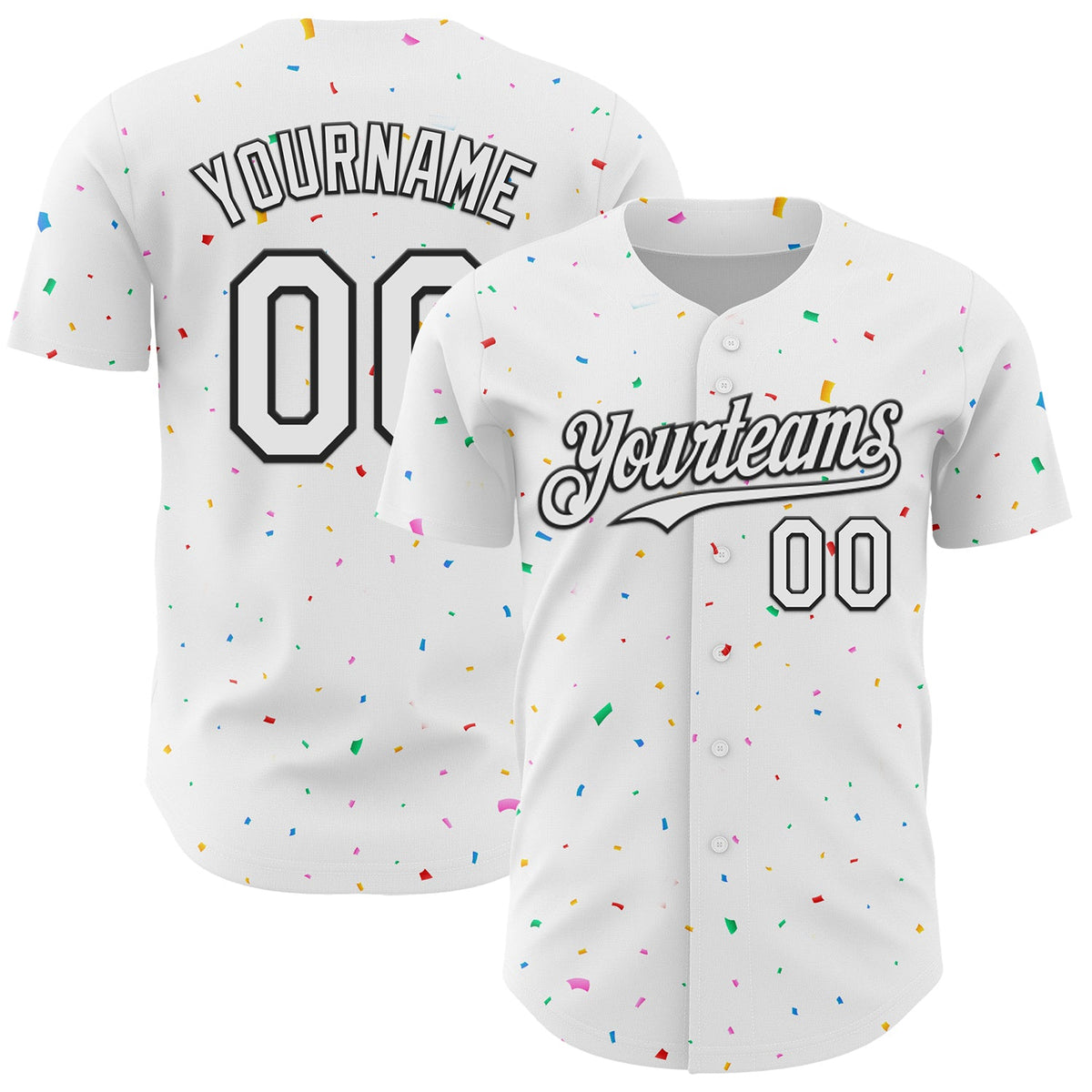 Custom White Black 3D Pattern Design Confetti Colorful Speckle Authentic Baseball Jersey