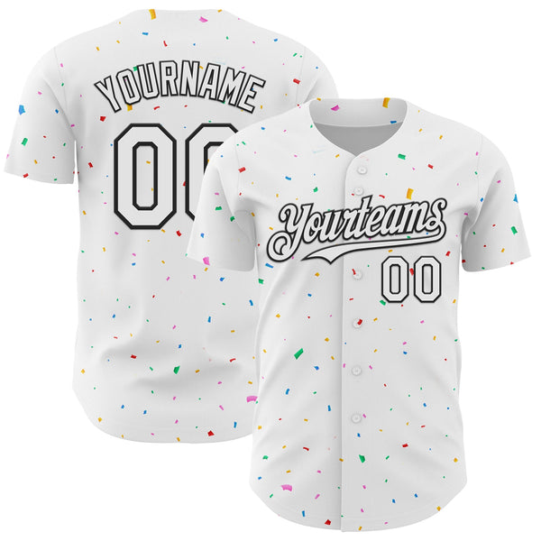Custom White Black 3D Pattern Design Confetti Colorful Speckle Authentic Baseball Jersey