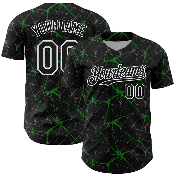 Custom Black Grass Green-White 3D Pattern Design Abstract Network Authentic Baseball Jersey