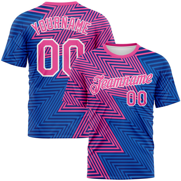 Custom Pink Sky Blue-Black Zigzag Lineal Performance T-Shirt