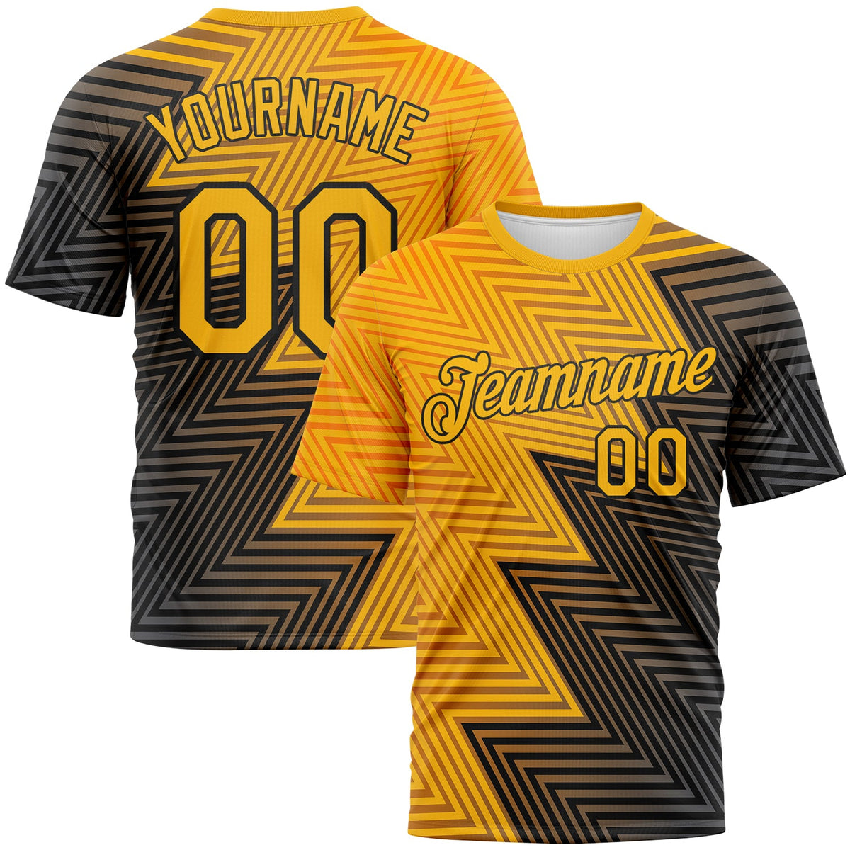 Custom Gold-Black Zigzag Lineal Performance T-Shirt