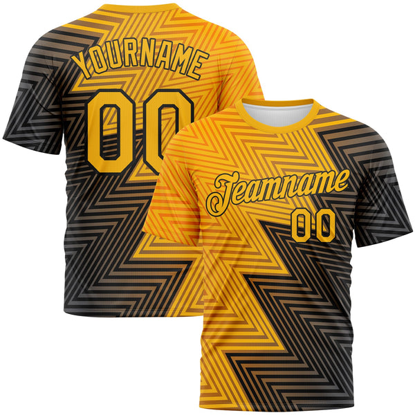 Custom Gold-Black Zigzag Lineal Performance T-Shirt