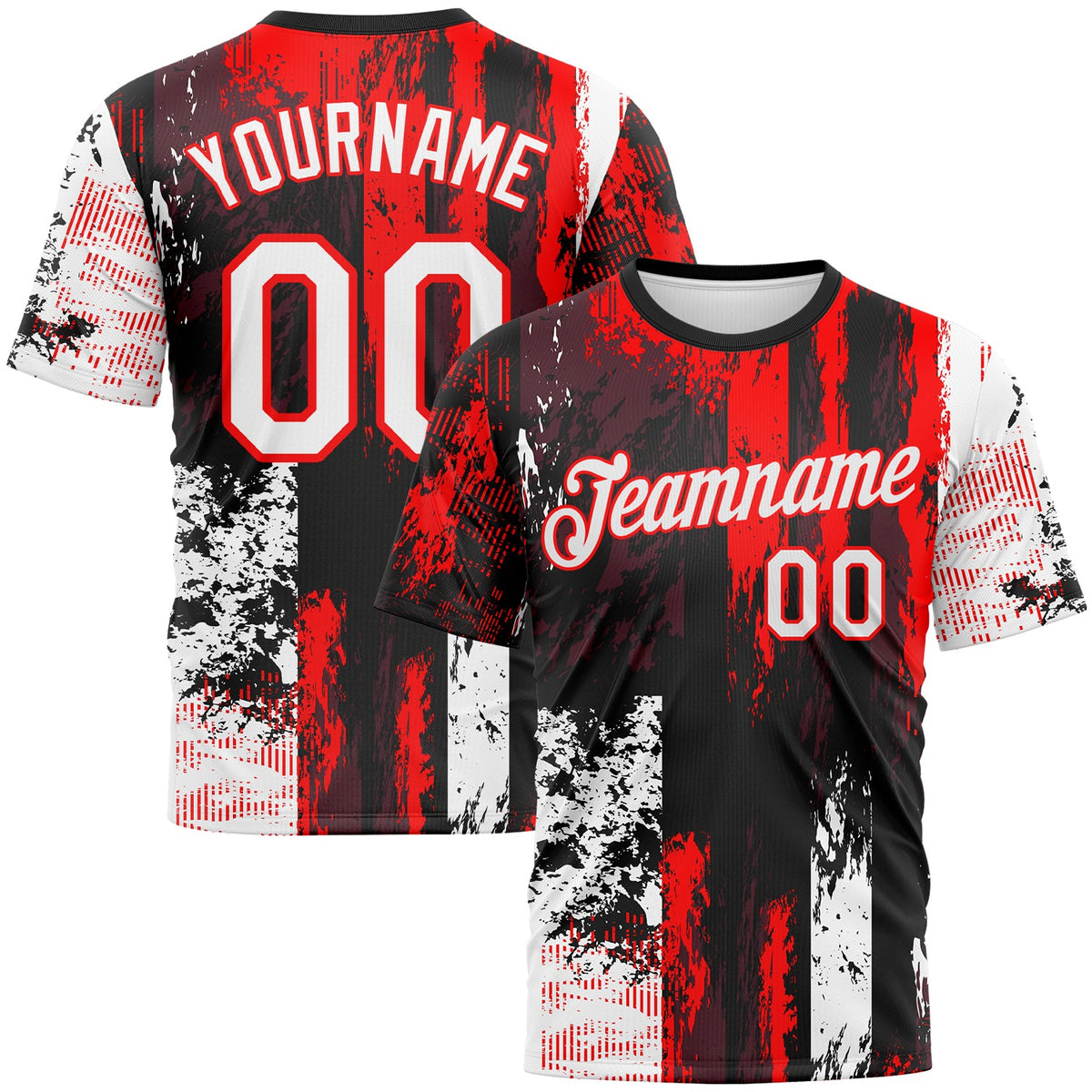 Custom Black White-Fire Red Concept Grunge Fantasy Performance T-Shirt