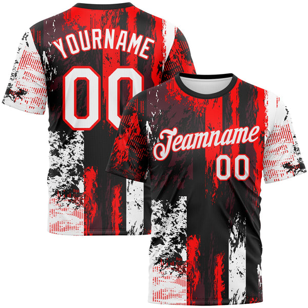 Custom Black White-Fire Red Concept Grunge Fantasy Performance T-Shirt
