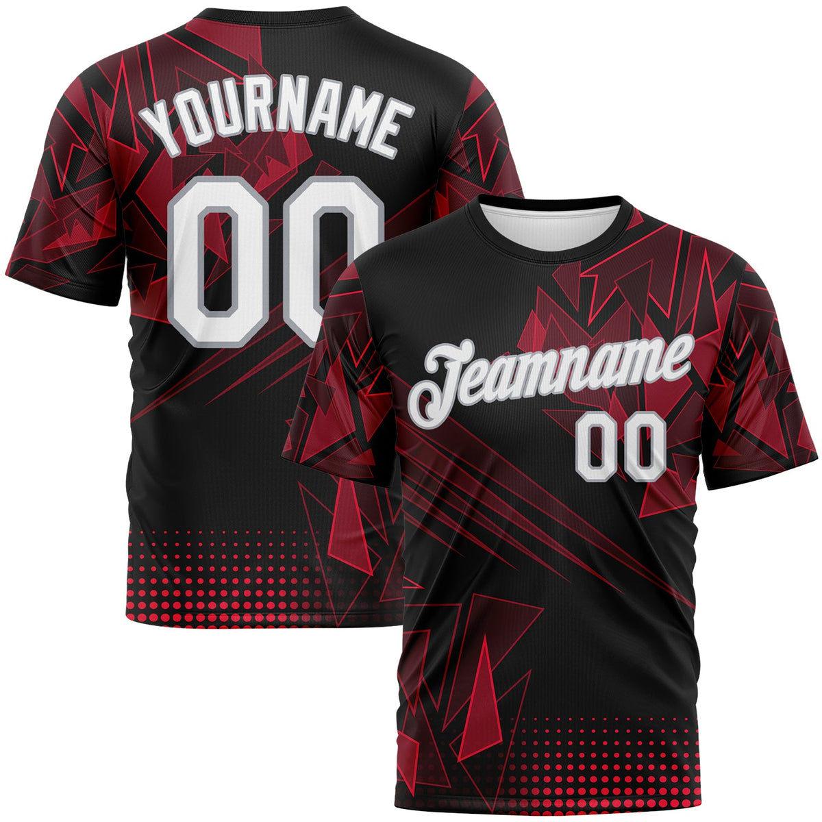 Custom Black White Red-Gray Abstract Geometric Shattered Angular Performance T-Shirt