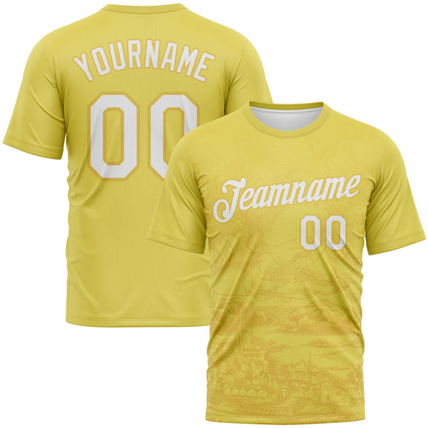 Custom Light Yellow-White Vintage Line Art Cityscape Performance T-Shirt