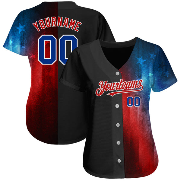 Custom Black Royal-Red 3D American Flag Fashion Authentic Baseball Jersey alternate